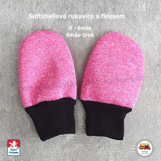 Softshellové rukavice STYLSPARK s fleesem bez palce 15cm /616/ melír růžový 6měs-1rok