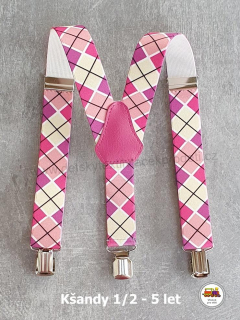 Dětské kšandy/šle Káro na růžové č.149