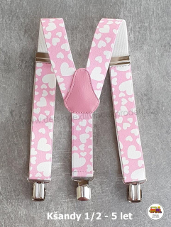 Dětské kšandy/šle Srdce na růžové č.150