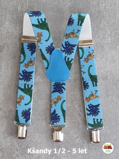 Dětské kšandy/šle Dinosauři na modré č.157