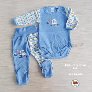 Kojenecká bavlněná souprava body + polodupačky /668/ Bagřík na modré vel. 62