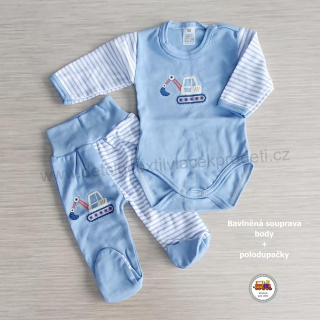 Kojenecká bavlněná souprava body + polodupačky /650/ Bagřík na modré vel. 62