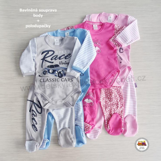 NOVINKA-Kojenecká bavlněná souprava body + polodupačky vel. 56, 62, 68