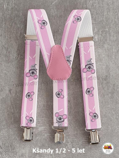 Dětské kšandy/šle Medvídek na růžové č.169