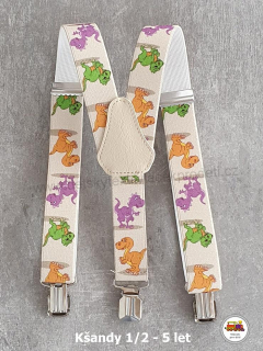 Dětské kšandy/šle Dinosaurus na béžové č.171