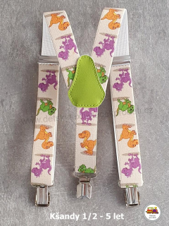 Dětské kšandy/šle Dinosaurus na béžové se zelenou č.172