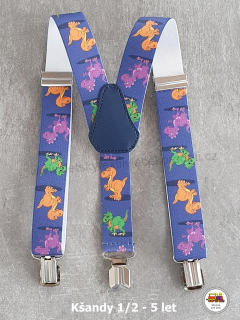 Dětské kšandy/šle Dinosaurus na pudrově modré č.173