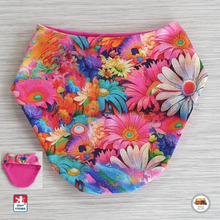 Slintáček - nákrčník bavlna potisk /č.66/ Květy na tmavě růžové