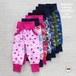 NOVINKA-Bavlněné rostoucí kalhoty /tepláky/ Spark vel. 62, 68, 74, 80, 86, 92, 98, 104