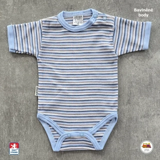 Kojenecké body bavlněné /9950/ Proužek modrý krátký rukáv vel. 92