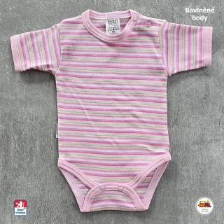 Kojenecké body bavlněné /9943/ Proužek růžový krátký rukáv vel. 92