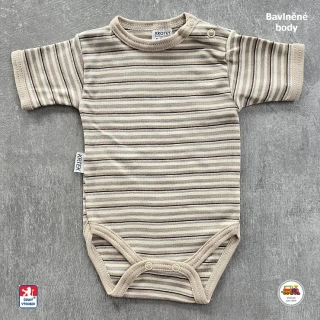 Kojenecké body bavlněné /9934/ Proužek hnědý krátký rukáv vel. 86