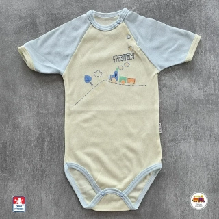Kojenecké body bavlněné /9917/ Vláček na modrosmetanové krátký rukáv vel. 92