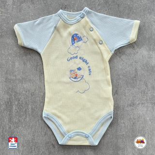 Kojenecké body bavlněné /9913/ Kočka na modrosmetanové krátký rukáv vel. 68