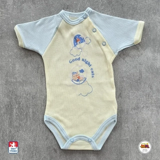 Kojenecké body bavlněné /9899/ Kočka na modrosmetanové krátký rukáv vel. 56