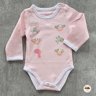 Kojenecké body bavlněné /9893/ Zvířátka na růžové vel. 74-80