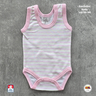 Kojenecké body bavlněné /9874/ Proužek na růžové - nátělník vel. 98