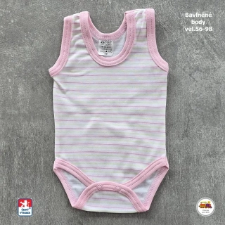 Kojenecké body bavlněné /9870/ Proužek na růžové - nátělník vel. 92