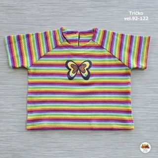 NOVINKA-Dívčí tričko Proužky s motýlkem vel. 92, 98, 104, 110, 116, 122