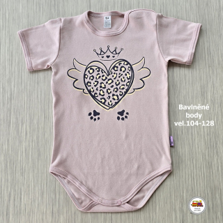 Kojenecké body bavlněné /9766/ Srdíčko na starorůžové krátký rukáv vel.128