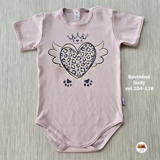 Kojenecké body bavlněné /9764/ Srdíčko na starorůžové krátký rukáv vel.116