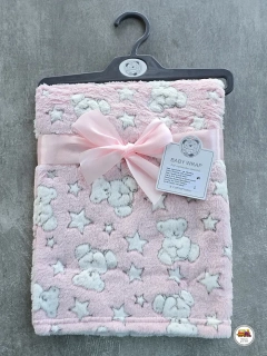 Dětská deka do kočárku Baby Wrap /č.34/ bílý Medvídek na růžové