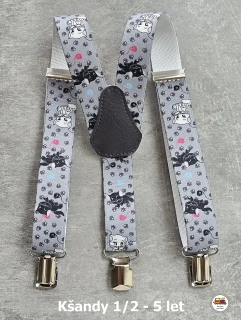 Dětské kšandy/šle Kočička na šedé č.175