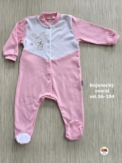 Kojenecký/dětský overal bavlněný /785/ Zajíček na růžové vel. 74