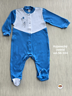 Kojenecký/dětský overal bavlněný /759/ Medvídek na sytě modré vel. 80