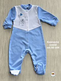 Kojenecký/dětský overal bavlněný /756/ Medvídek na modré vel. 62