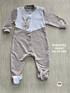 Kojenecký/dětský overal bavlněný /753/ Zajíček na béžové vel. 92