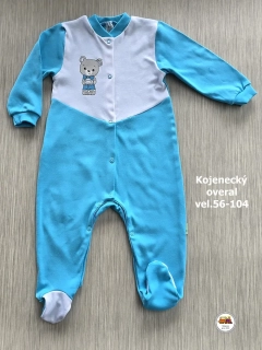 Kojenecký/dětský overal bavlněný /746/ Medvídek na tyrkysové vel. 86