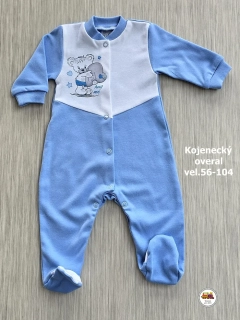 Kojenecký/dětský overal bavlněný /739/ Medvídek se srdíčkem na modré vel. 56