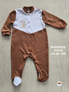 Kojenecký/dětský overal bavlněný /732/ Medvídek se zajíčkem na hnědé vel. 80