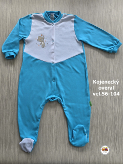 Kojenecký/dětský overal bavlněný /730/ Medvídek s hvězdičkou na tyrkysové vel. 92