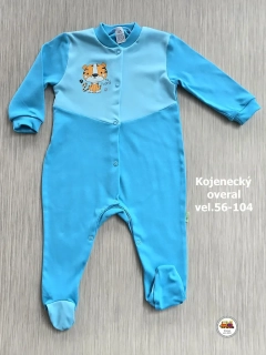 Kojenecký/dětský overal bavlněný /728/ Tygřík na sytě tyrkysové vel. 80