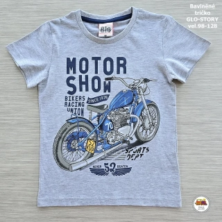 Chlapecké tričko bavlněné GLO-STORY BPO-1899 MOTOR SHOW šedé vel. 98