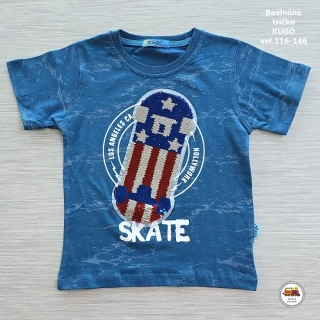 Chlapecké tričko bavlněné Kugo ML-7164 SKATE petrolejové vel.116