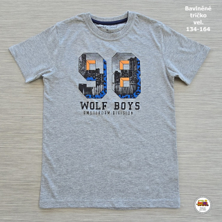 Chlapecké tričko bavlněné Wolf S2504 číslo 98 na šedé vel.158
