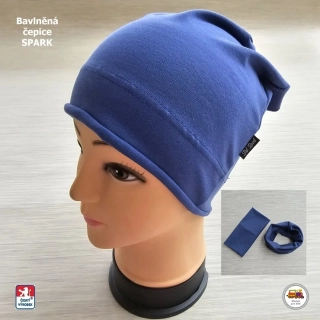 Bavlněná čepice Spark dlouhá /9.489/ šedomodrá vel.XL (3-6 let)