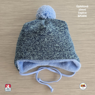 Dětská zimní čepice Spark /9.478/ Úpletová zavazovací tmavě modrá vel.XL (3-6 let)