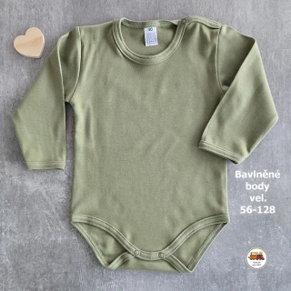 Kojenecké body bavlněné /9709/ Jednobarevné khaki zelené vel. 92