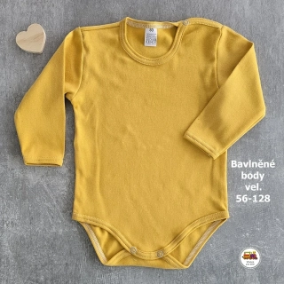 Kojenecké body bavlněné /9706/ Jednobarevné hořčicové vel.128