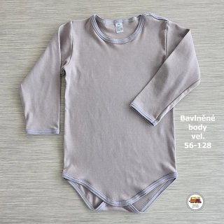 Kojenecké body bavlněné /9686/ Jednobarevné béžové s lemem vel.116