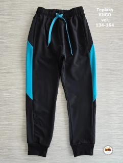 Chlapecké tepláky Kugo WT-7304B černé se zelenou vel.146