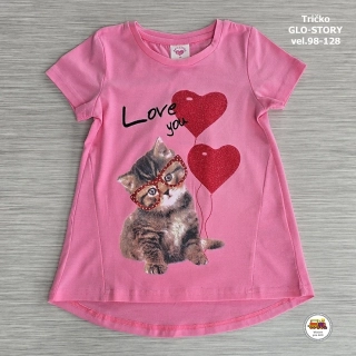 Tričko-tunika dívčí GLO-STORY GPO-1773 LOVE YOU na růžové vel. 98