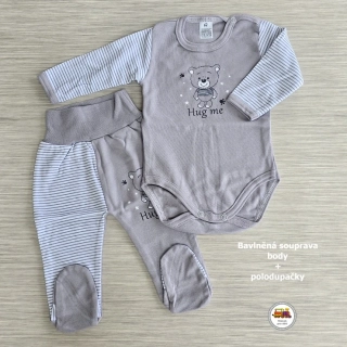 Kojenecká bavlněná souprava body + polodupačky /636/ Medvídek na šedé vel. 56