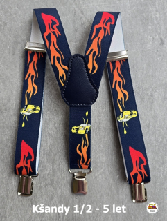 Dětské kšandy/šle Auta s bleskem na tmavě modré č.177