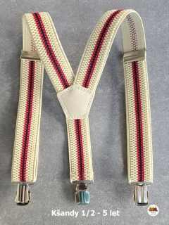 Dětské kšandy/šle Pruh béžový s červenou č.183