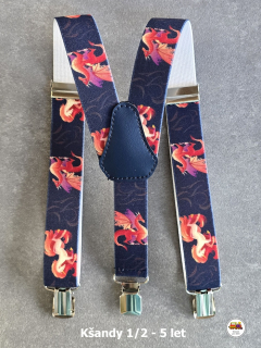 Dětské kšandy/šle Draci na modré č.187